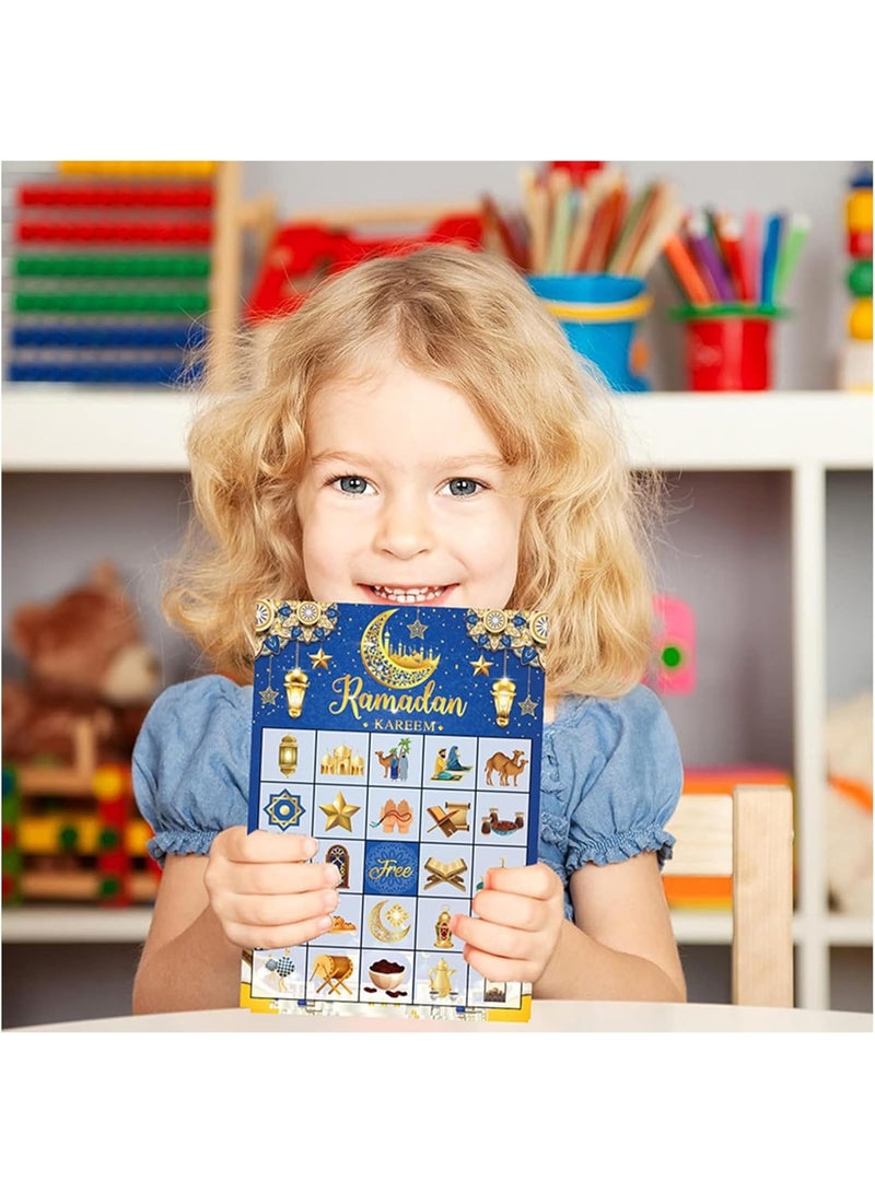 VUCATIN Ramadan Kareem Bingo Game Cards, Eid Mubarak Party Bingo Games for Kids, Ramadan Mubarak Party Decorations, Ramadan Mubarak Bingo Cards for 24 Players (blue) - Image 2